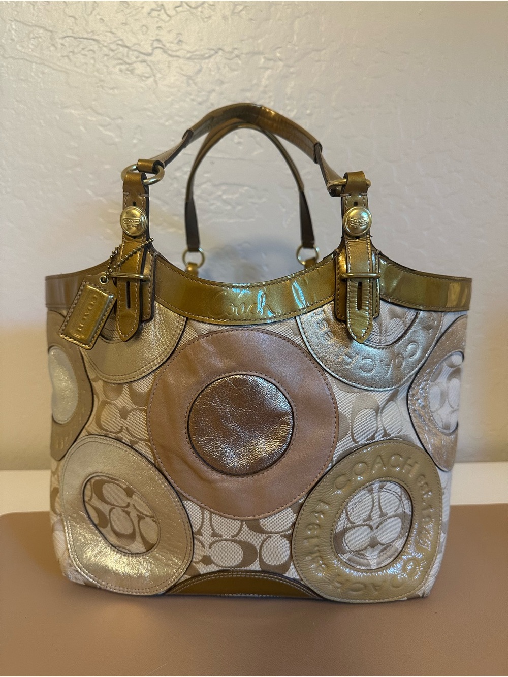 Authentic Vintage Y2K Coach Carly Metallic Circle Patchwork Tote